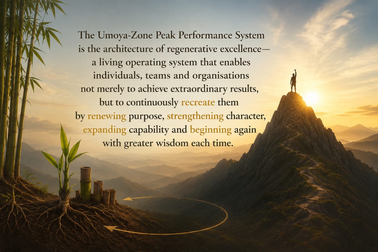 The Umoya-Zone Peak Performance System is the architecture of regenerative excellence — a living operating system that enables individuals, teams and organisations to continuously recreate extraordinary results.